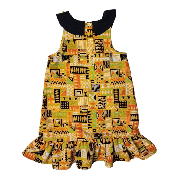 Little Lass Sleeveless Yellow Tribal Print Toddler Dress Size 4T - Picture 3 of 9
